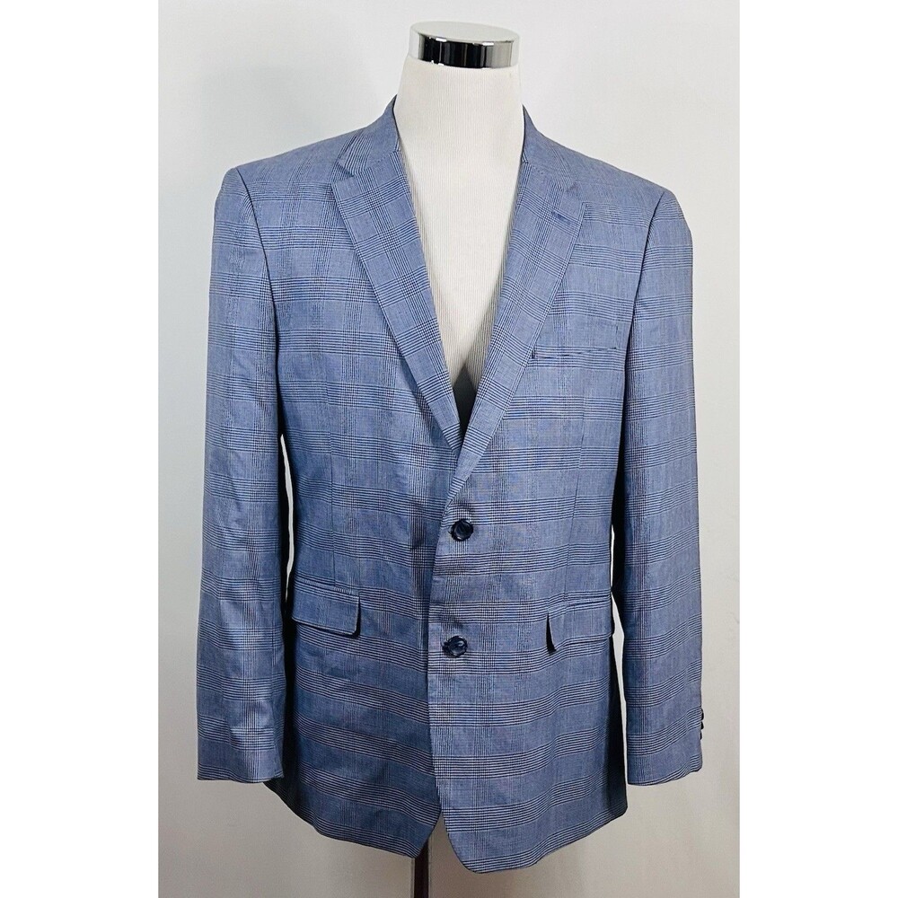 Tommy Hilfiger 44R Sport Coat Blue Glen Plaid 100% Cotton Two Button Vented - Picture 2 of 8